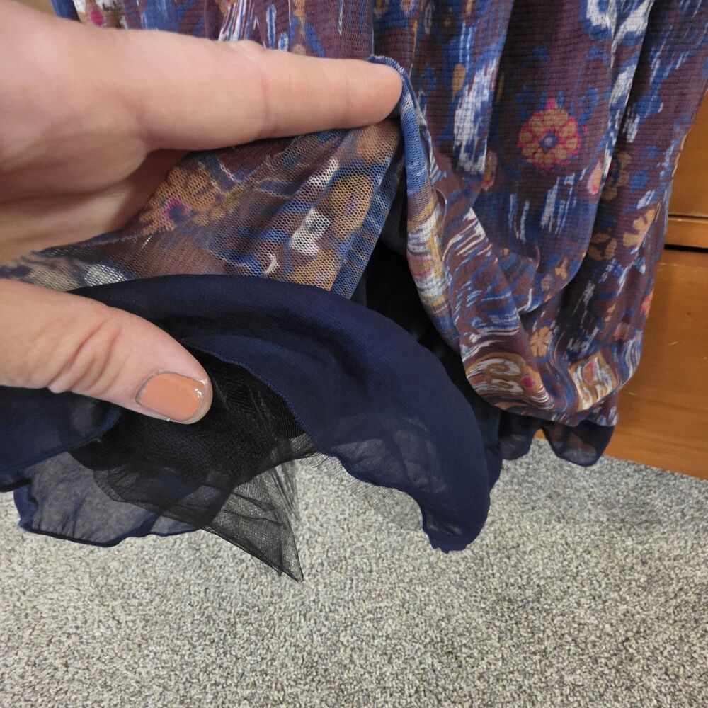 Weston Wear Dress Size Small Short Sleeve Blue Brown Print Ruffle Skater Tulle - Picture 7 of 9